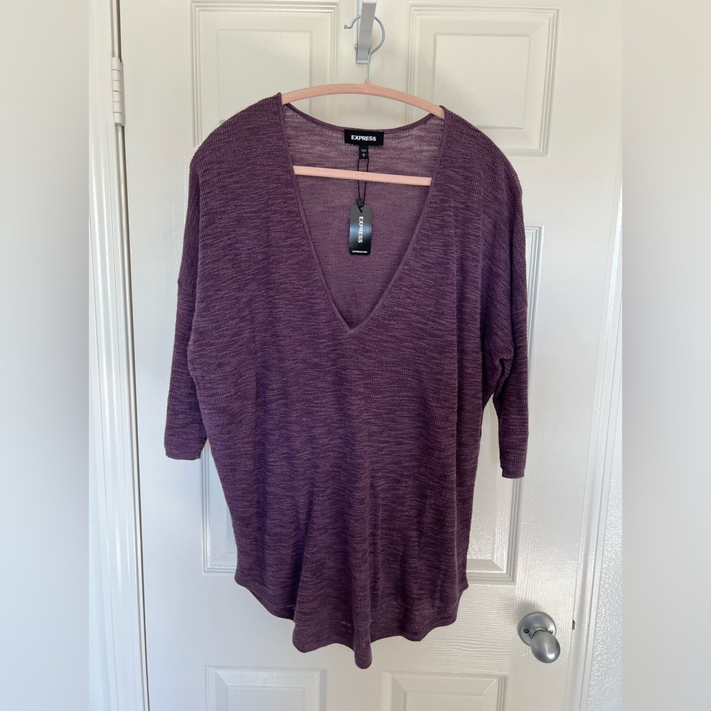 Express V-Neck Knit Tunic - Plum NWT Sz Large